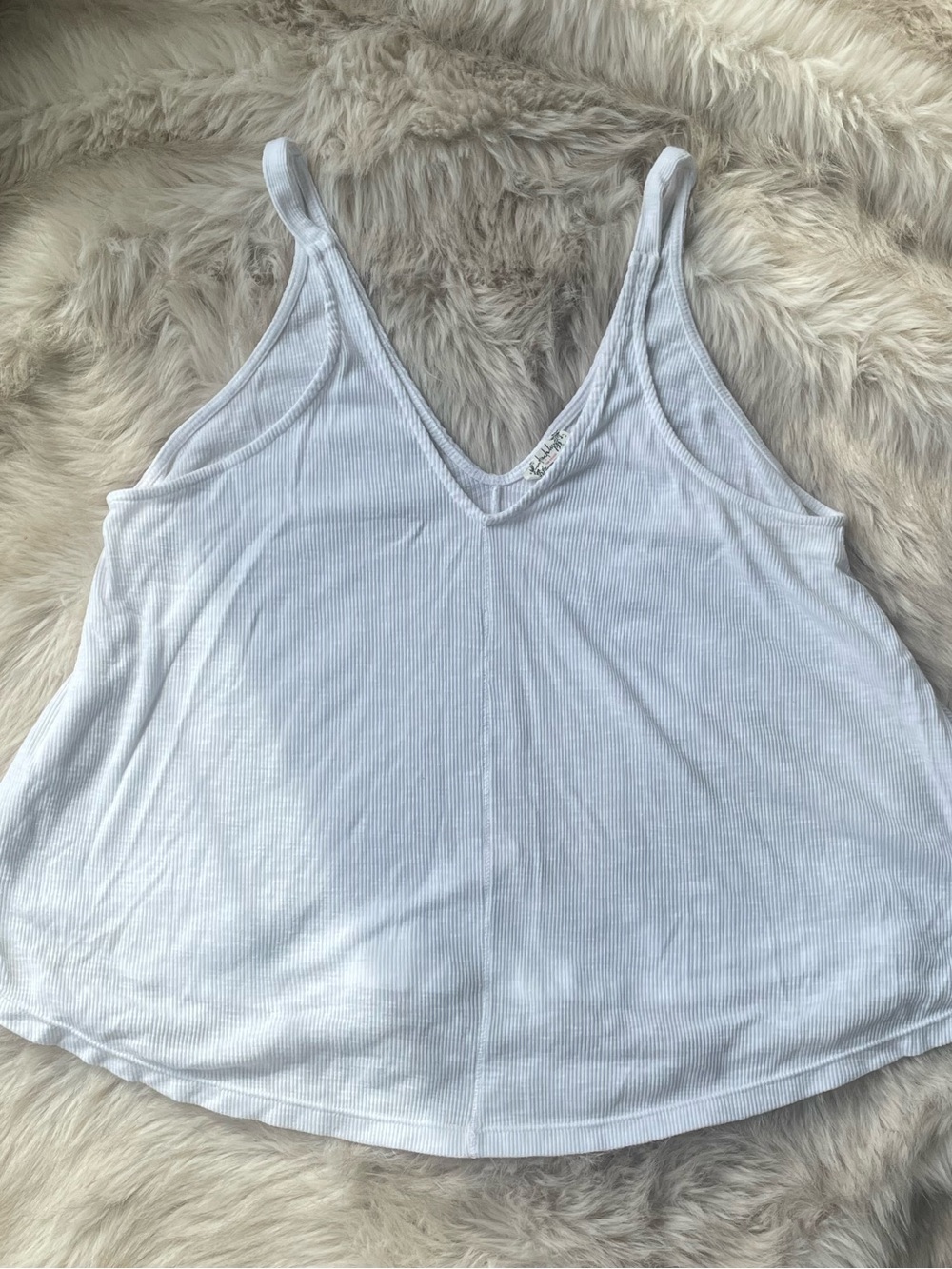 Free People Intimately White Ribbed V-Neck Tank Top